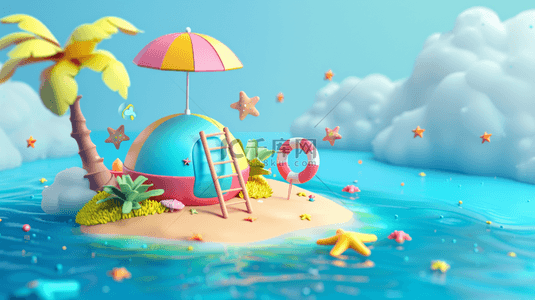 3D创意夏天海滩风光背景