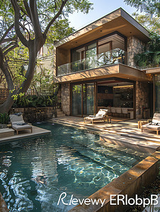 花园和露台上的家庭游泳池高清图片