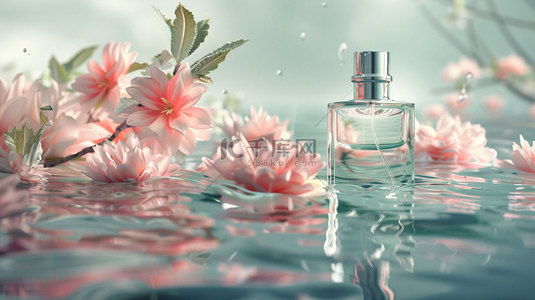 香水素材背景背景图片_鲜花香水水面合成创意素材背景