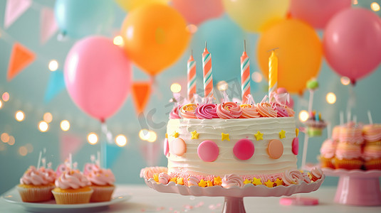生日祝福手抄报摄影照片_生日派对上的蜡烛和蛋糕图片