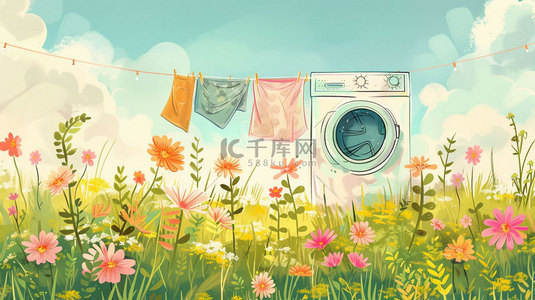 鲜花洗衣机衣服合成创意素材背景