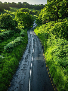 乡村田园的公路道路摄影照片