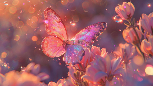 捉蝴蝶的女孩背景图片_蝴蝶透明粉色合成创意素材背景