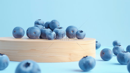 电商促销背景图片_蓝色清凉蓝莓水果展台背景