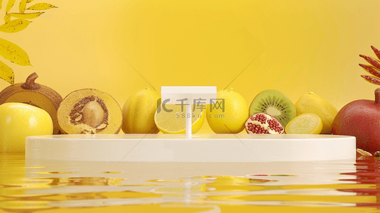 石榴水果背景图片_黄色夏季水果展台背景