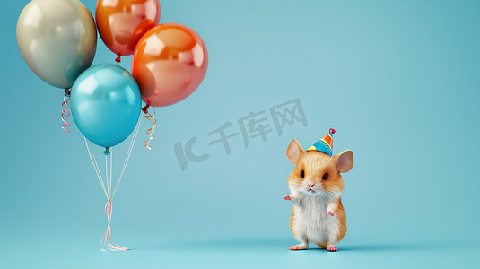 aigc气球摄影照片_可爱动物和气球生日派对图片