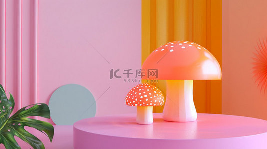 展台蘑菇台灯合成创意素材背景