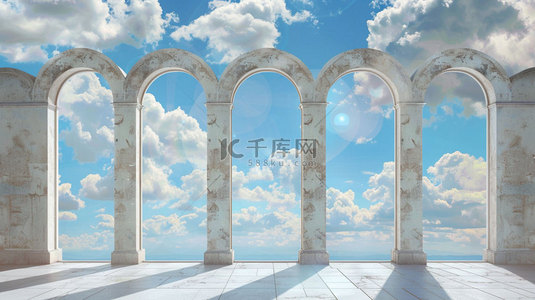 拱门蓝天白云合成创意素材背景