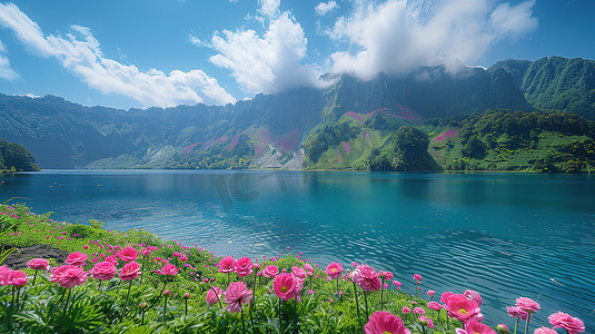环绕gif摄影照片_青山环绕的广阔蓝湖高清摄影图