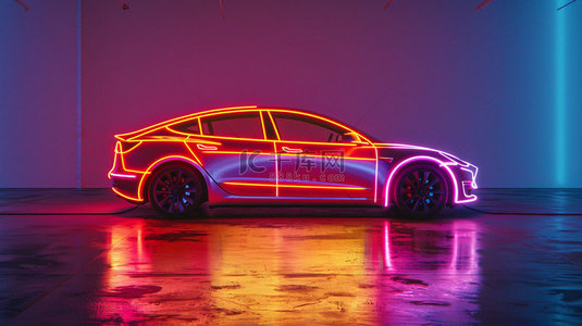 汽车光线霓虹合成创意素材背景