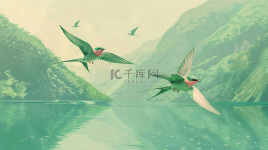 燕子植物背景图片_植物燕子河流合成创意素材背景