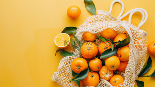 网袋橘子简约合成创意素材背景