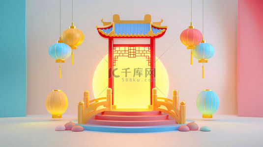 建筑创意合成背景图片_展台建筑门框合成创意素材背景