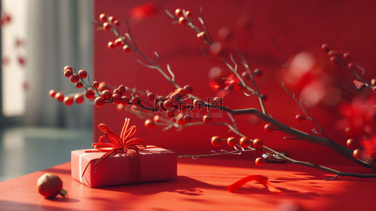 红色礼盒树合成创意素材背景