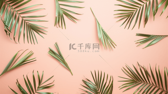 夏季简约树叶背景图片_粉色棕榈叶夏季装饰纹理背景