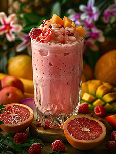 鲜榨新鲜果汁水果高清摄影图