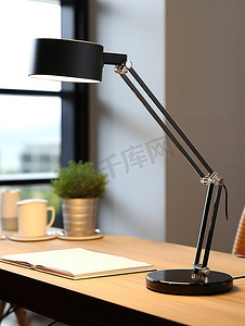 现代办公桌上的黑色台灯图片