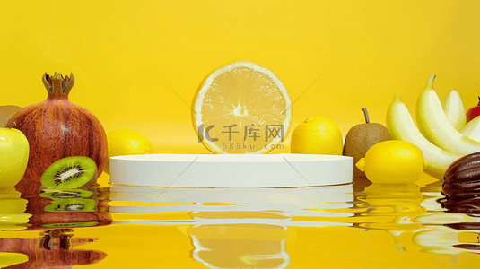 柠檬黄色背景背景图片_黄色夏季水果展台背景
