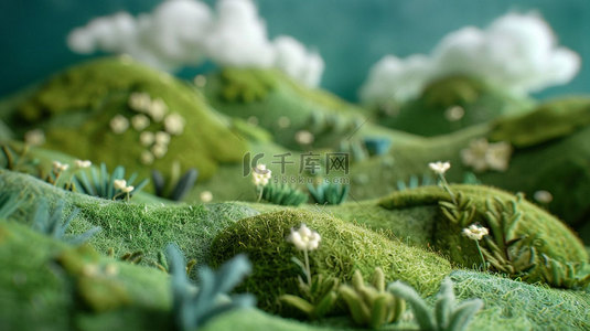 针织白云草地合成创意素材背景