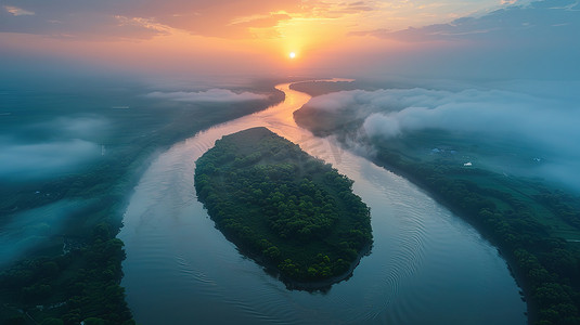 天空摄影照片_航拍壮观的河流大自然景观摄影图