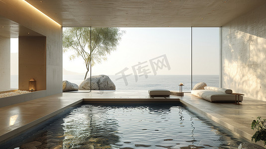 面朝大海的豪宅现代建筑设计高清摄影图