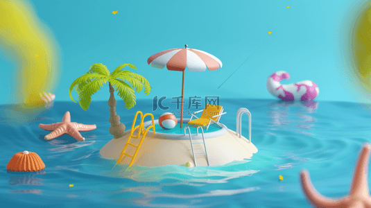 创意海滩背景图片_3D创意夏天海滩风光背景