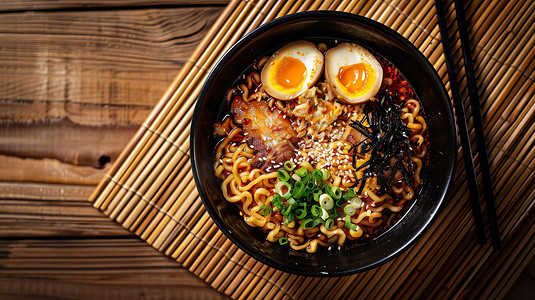 韩国泡面摄影照片_泡面餐桌鸡蛋美食摄影照片