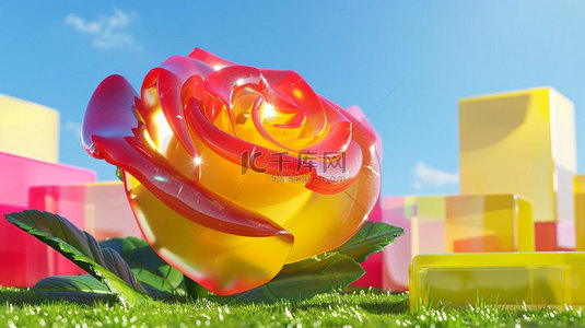 阳光草地玫瑰合成创意素材背景