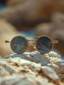 夏天摄影照片_岩石上的太阳眼镜墨镜照片