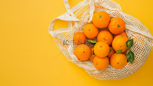 网袋橘子简约合成创意素材背景