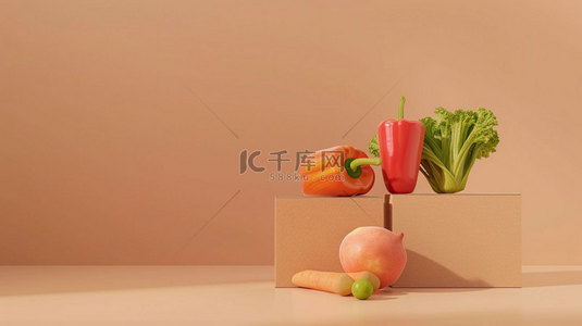 果蔬背景图片_纸盒果蔬绿植合成创意素材背景