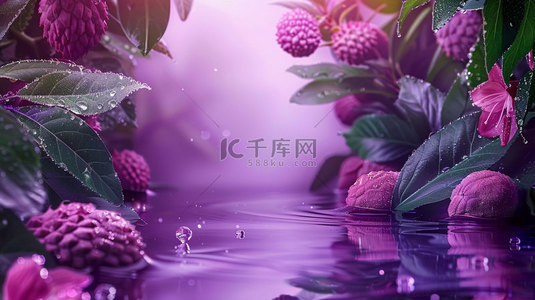 水果绿叶紫色合成创意素材背景