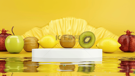 甜石榴籽背景图片_黄色夏季水果展台背景