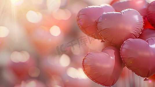 浪漫心心摄影照片_粉色心形气球图片