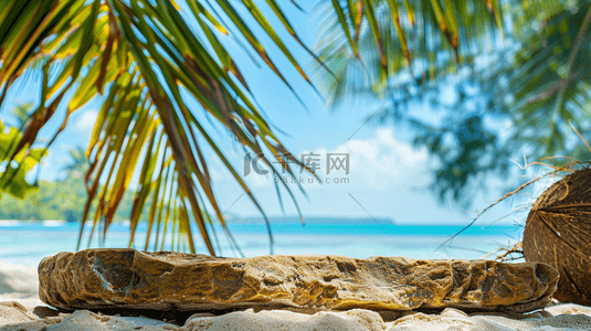 度假背景图片_绿色夏季海边度假风电商展台装饰背景