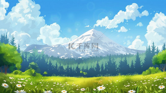 山川河流背景图片_绘画山川河流合成创意素材背景