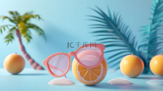沙滩太阳镜遮阳伞合成创意素材背景
