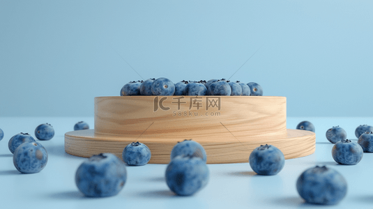 水果蓝莓背景背景图片_蓝色清凉蓝莓水果展台背景