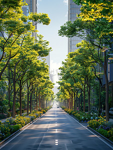 现代城市绿化道路高清图片