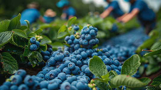 采摘蓝莓摄影照片_采摘蓝莓的蓝莓种植园摄影照片