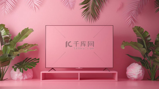 写实电视机背景图片_粉色电视机装饰合成创意素材背景