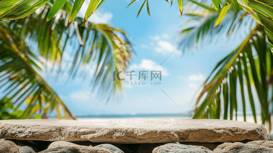 海边数目背景图片_绿色夏季海边度假风电商展台装饰背景