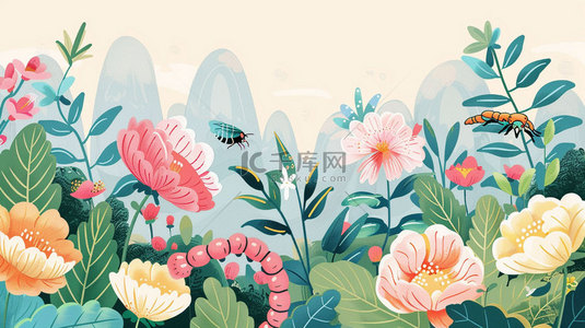 中国风剪纸素材背景图片_花朵昆虫蝴蝶合成创意素材背景
