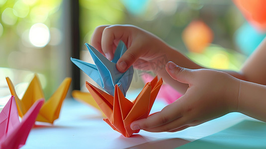 折叠彩色千纸鹤图片