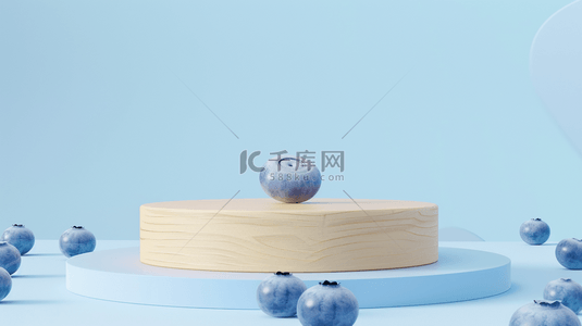 蓝色优惠背景图片_蓝色清凉蓝莓水果展台背景