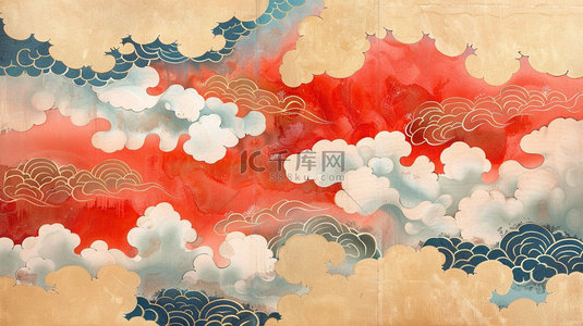 云朵传统绘画合成创意素材背景