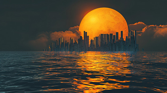 城市地平线日落太阳摄影配图