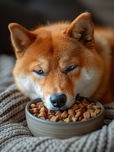 食物摄影照片_宠物狗在吃狗粮萌宠摄影图