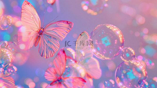 蝴蝶透明粉色合成创意素材背景