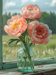 淡粉色牡丹花朵插花高清图片
